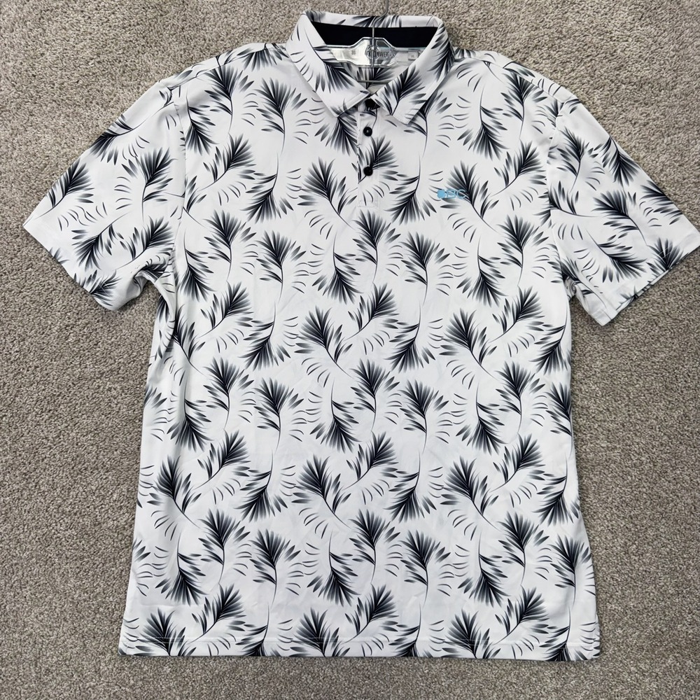 Black Clover Polo Shirt Mens XL Palm Frond White Black Golf Tropical EUC